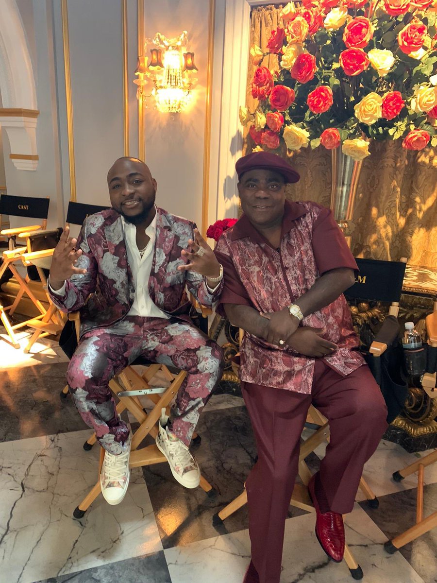 blaccmajek's tweet photo. and now i can finally post this picture of davido and tracy morgan on set of #Coming2America 🤩 https://t.co/USvPje1JvM