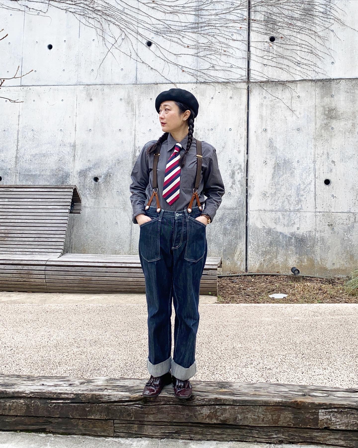 Dry Bones Tokyo Store 今日は ワークシャツにネクタイをしたサスペンダーコーデです 女性のネクタイコーデどうですか Drybones ネクタイコーデ サスペンダーコーデ T Co Ls3x7knjg9 Twitter