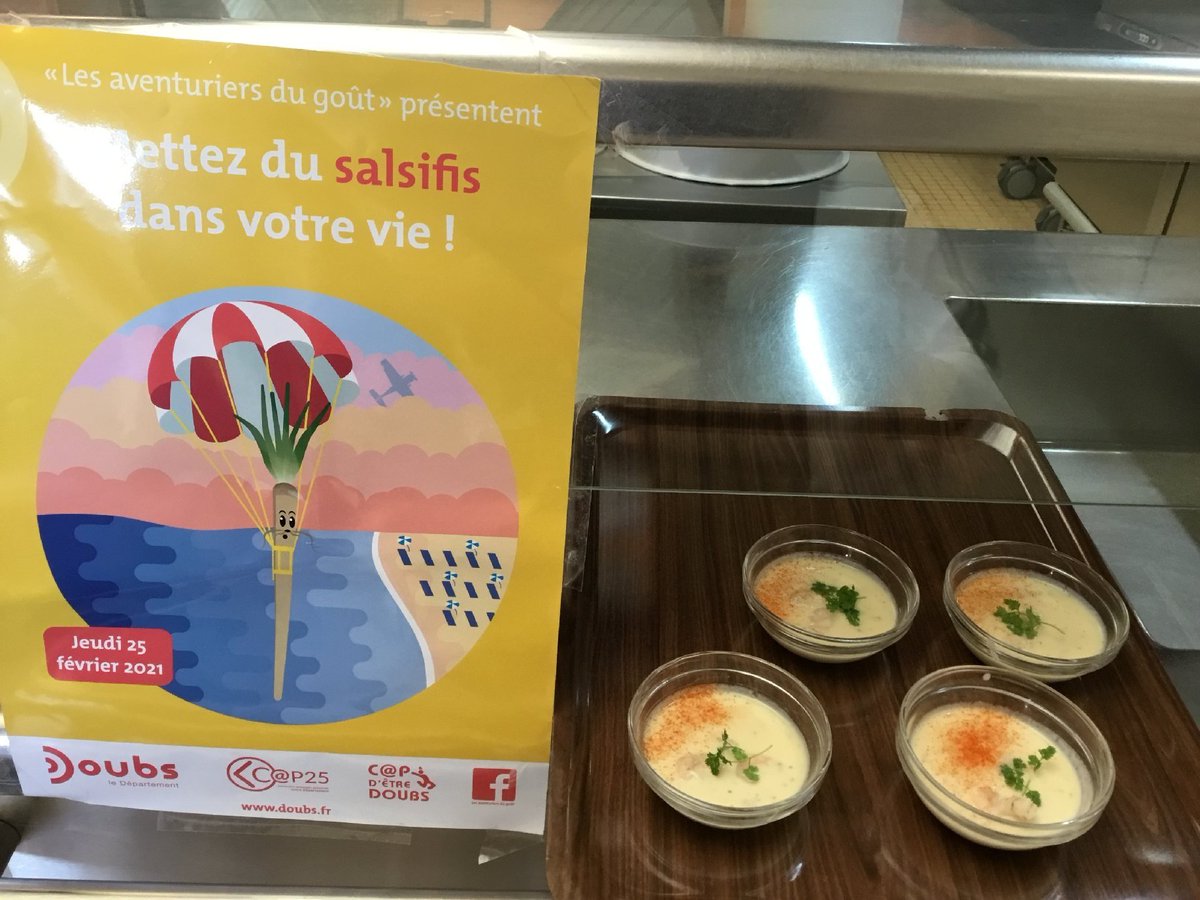 Les aventuriers du goût du <a href="/Doubscd25/">Doubs</a> proposaient la découverte du salsifis pour le mois de février. Grâce au talent de notre chef cuisinier et à son équipe👏, nos convives ont donc pu apprécier une crème de salsifis aux crevettes grises.  Plaisir des papilles :) <a href="/acbesancon/">Académie de Besançon</a>