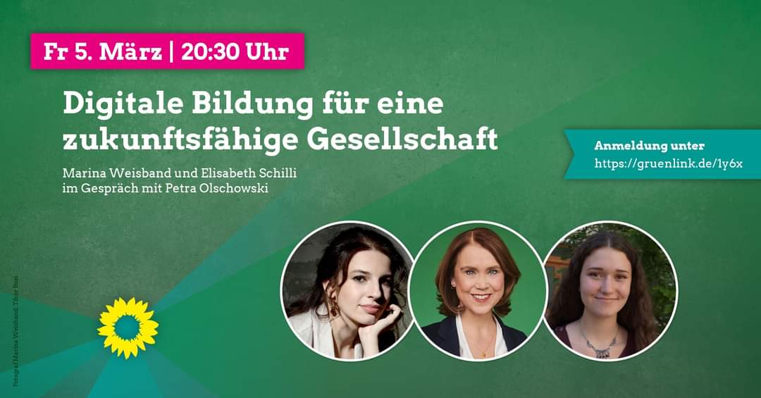 Guten Morgen! Heute, 20:30h: "Digitale #Bildung für eine zukunftsfähige Gesellschaft" <a href="/Afelia/">ju</a> und <a href="/e_schilli/">Elisabeth Schilli</a> im Gespräch mit #PetraOlschowski via GotoWebinar. Anmeldung: gruenlink.de/1y6x  #gruenestuttgart #VierfürStuttgart #ltwbw21 #ltwbw #Digitalisierung #homeschooling