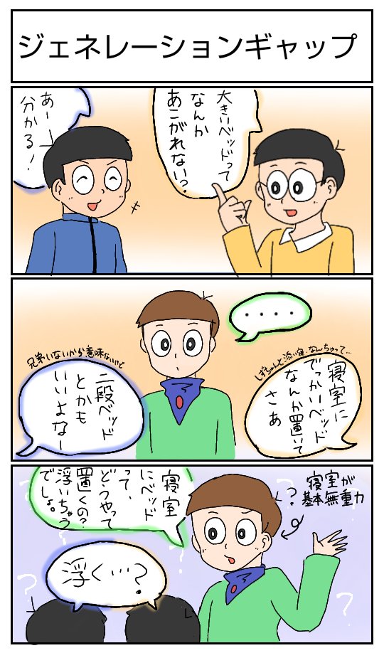 100年も違えば会話でアレッ?って思うことありそう。
セワシ君家の寝室については、単行本版ドラえもん大事典参照です。
#セワシ #ノビスケ #のび太 