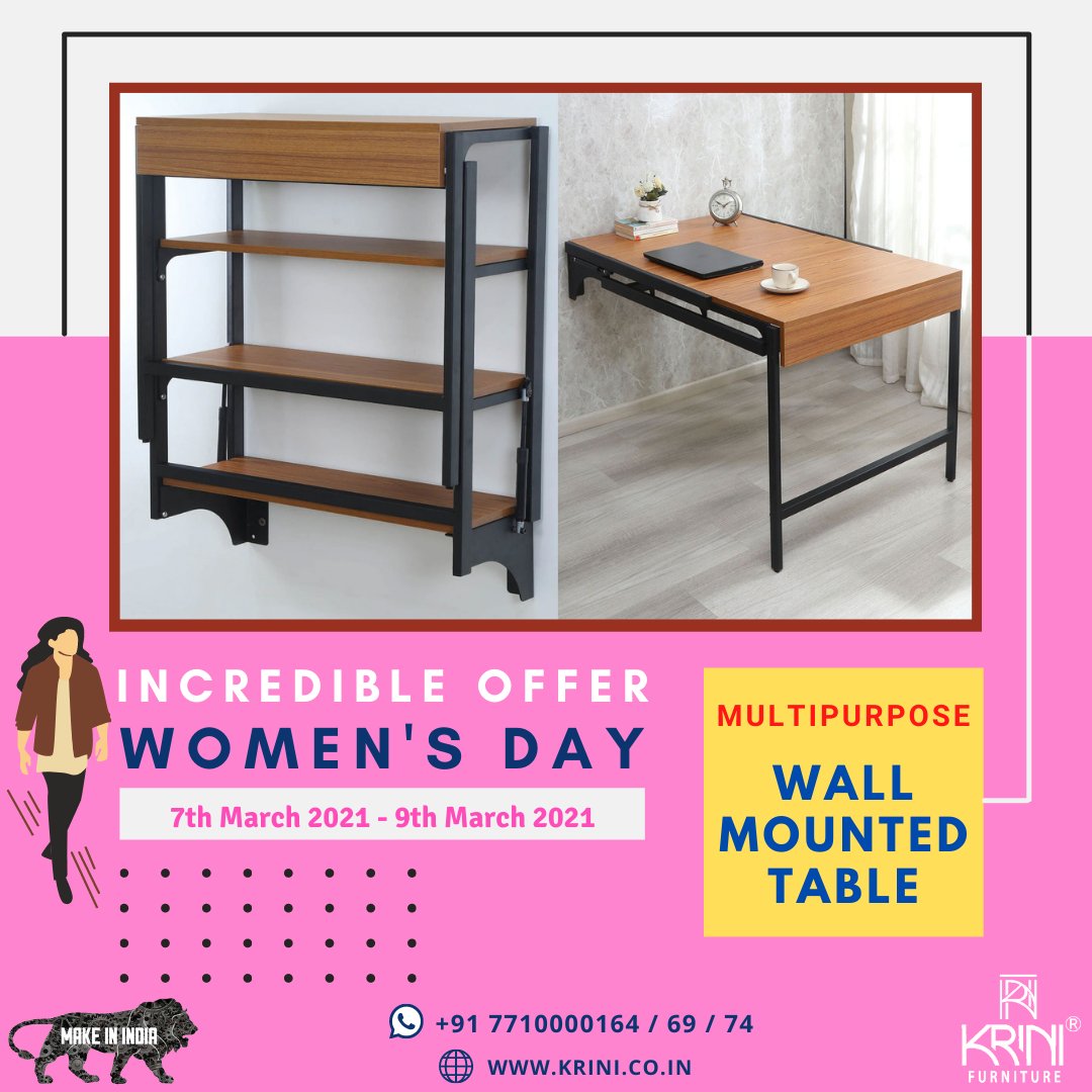 KriniLtd's tweet photo. Krini Furniture is spreading joy and happiness this women's day by dishing out great offers and deals on our BEST SELLING product "Multipurpose Wall Mounted Table cum Shelf".

#wallmountedtable #wallmountedtableforsmallkitchens #foldingdiningtable #foldingtable #makeinindia https://t.co/Zhz6Ti1V0f