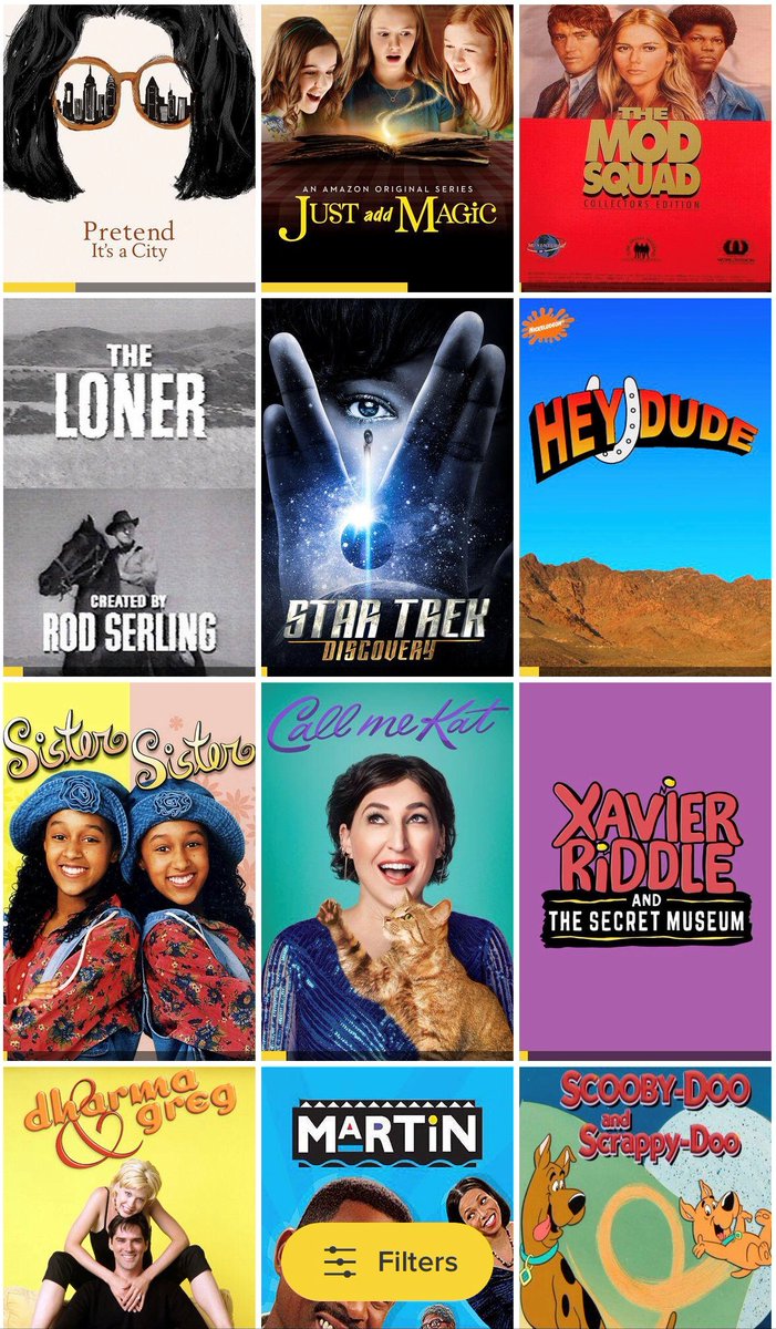 Media_Professor's tweet image. My 12 most recent TV show viewings:
#PretendItsaCity #JustAddMagic #TheModSquad #TheLoner #StarTrekDiscovery #HeyDude #SisterSister #CallMeKat #XavierRiddleandtheSecretMuseum #DharmaandGreg #Martin #ScoobyDooandScrappyDoo
