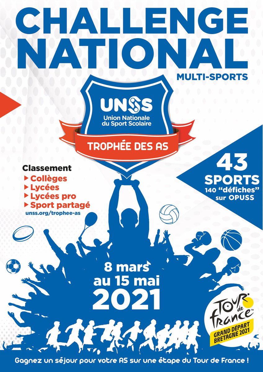 UNSS_National (@unss) on Twitter photo #TAS2021 Top départ du Trophée des AS #unss 🏆dans 3 jours !! Serez-vous prets ? 43 sports, 140 défis pour un challenge national du 8 mars au 15 mai 2021 ! ⚽️🏀🏉🏓🎾🥊🤿🏋🏼♂️🥋🏹🏊🏽🧗🏾♀️unss.org/trophee-as <a href="/jmblanquer/">Jean-Michel Blanquer</a> <a href="/education_gouv/">Ministère Éducation nationale</a> <a href="/RoxaMaracineanu/">Roxana Maracineanu</a> @cnosf_instit <a href="/Sports_gouv/">Ministère des Sports 🇫🇷</a> #TAS2021 Top départ du Trophée des AS #unss 🏆dans 3 jours !! Serez-vous prets ? 43 sports, 140 défis pour un challenge national du 8 mars au 15 mai 2021 ! ⚽️🏀🏉🏓🎾🥊🤿🏋🏼♂️🥋🏹🏊🏽🧗🏾♀️unss.org/trophee-as <a href="/jmblanquer/">Jean-Michel Blanquer</a> <a href="/education_gouv/">Ministère Éducation nationale</a> <a href="/RoxaMaracineanu/">Roxana Maracineanu</a> @cnosf_instit <a href="/Sports_gouv/">Ministère des Sports 🇫🇷</a>