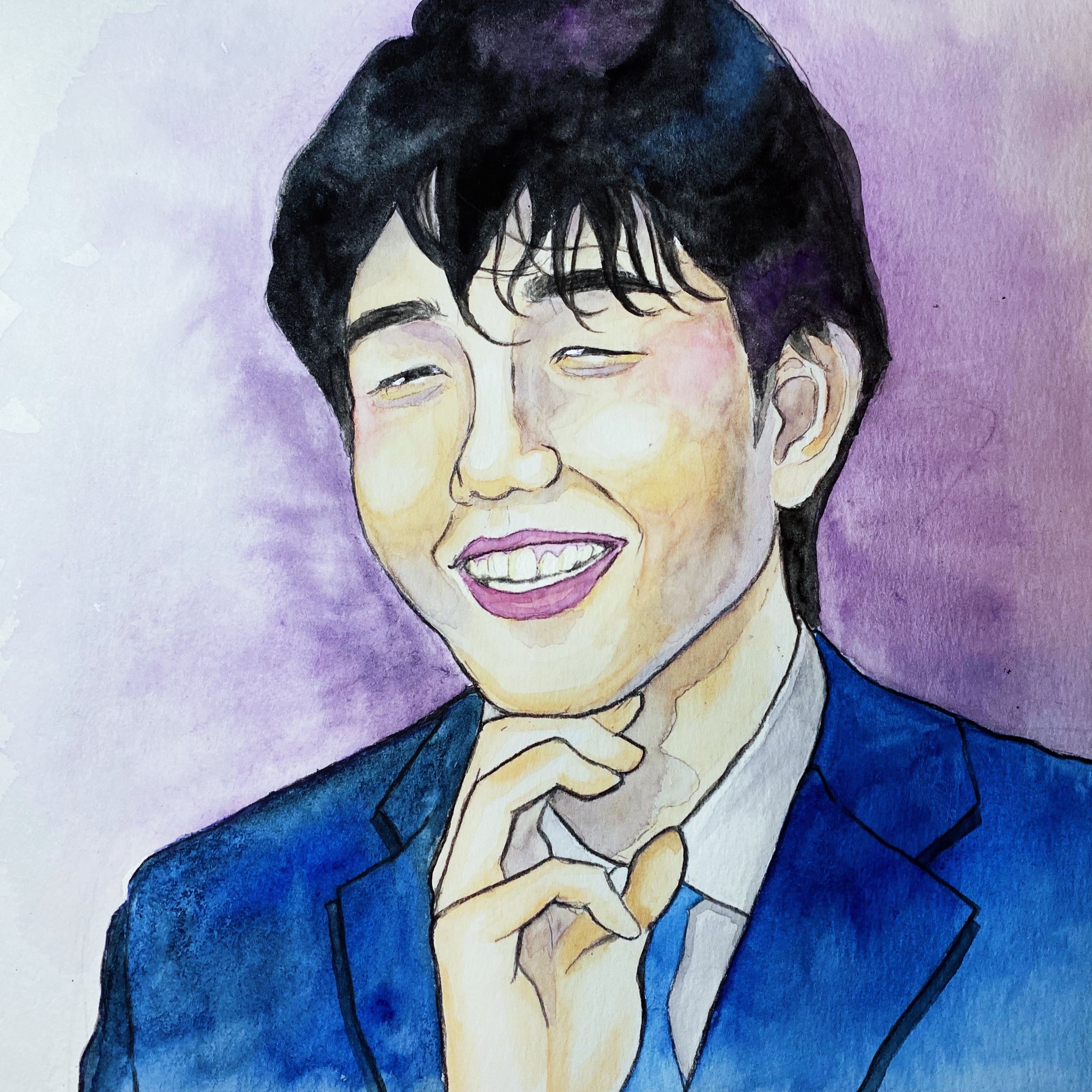 綱島ツナ 藤井聡太二冠 将棋 藤井聡太 水彩画 イラスト 水彩