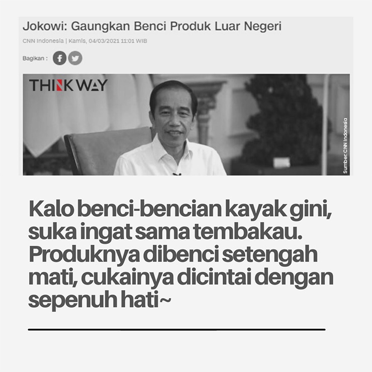 thinkway_ID's tweet photo. Kurang-kurangi benci, banyakin ngopi sambil ngebul biar jasmani dan rohani tetap hepi~
#SebatTanpaSambat #BanggaTembakauIndonesia #Thinkway https://t.co/RxlBaAlLaH