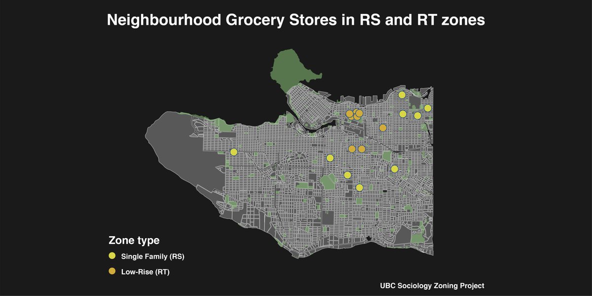 Have you ever wondered why Vancouver has so few corner stores? 
Zoning regulations made it nearly impossible to open new ones after 1980 in single or two-family zones... until last month. Read more here: zoning.sociology.ubc.ca/2021/03/04/cor…
