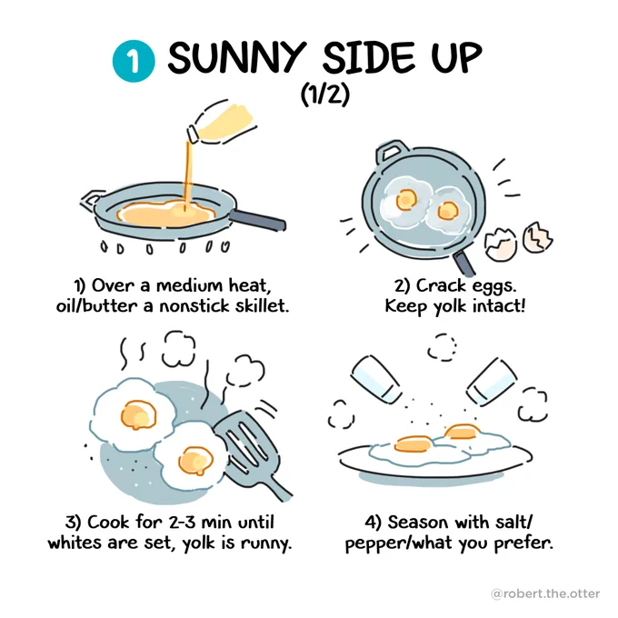 How do you like your eggs?😝😝
Eggcellent Cooking guide: https://t.co/1LcoV8YLe2

#RecipeOfTheDay #egg #eggs #eggclub #Cooking #Recipe #recipes #otter #comics #webcomic 
