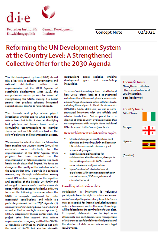 UNReform_Impact's tweet photo. We @DIE_GDI #PostgradProgramm want to find out whether &amp; how the #UNDSReform has contributed to a stronger Collective Offer of UNCTs. Our aim is to identify best practices &amp; lessons learnt and to formulate recommendations to @UN staff, as well as to member states. https://t.co/lJXVpNor5k