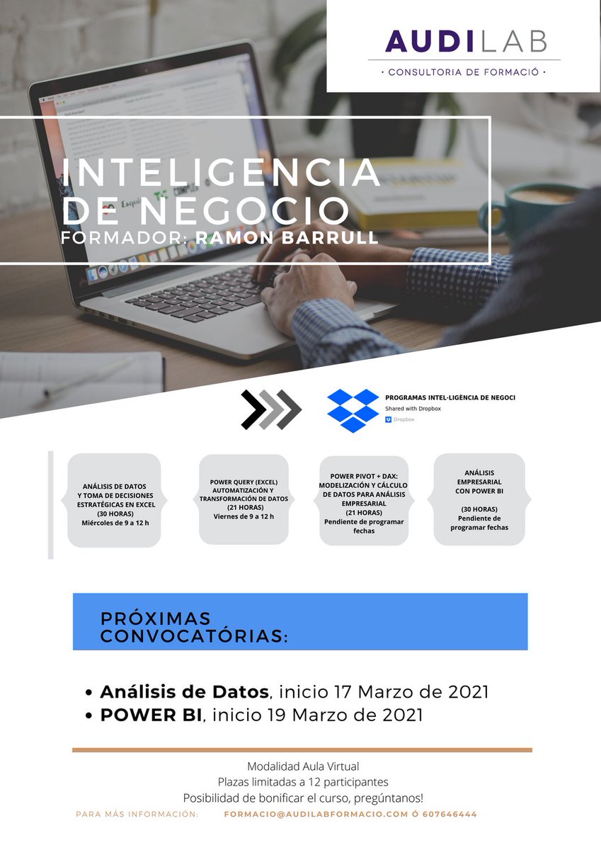 Cursos Inteligencia de Negocio, importante aprender a analizar de forma rápida y sencilla datos, para poder así tomar mejores decisiones! <a href="/audilabformaci/">Audilab Formació</a> #formacion #BusinessInteligent #ramonbarrull #expero