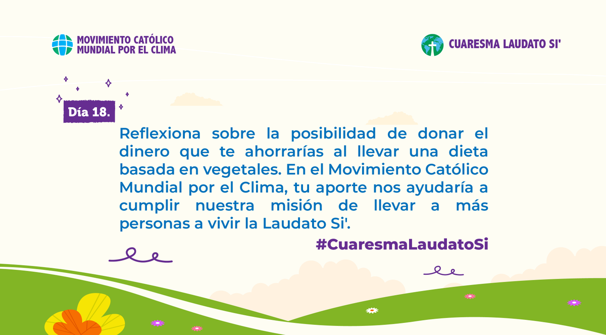 Consumir carne puede ser más caro que invertir en una dieta basada en productos vegetales. ¿Imagínate cómo podrías ayudar si donas lo que ahorras al cambiar de dieta. Te animas a hacer este cambio? ➡️ LaudatoSiLent.org/es #CuaresmaLaudatoSi