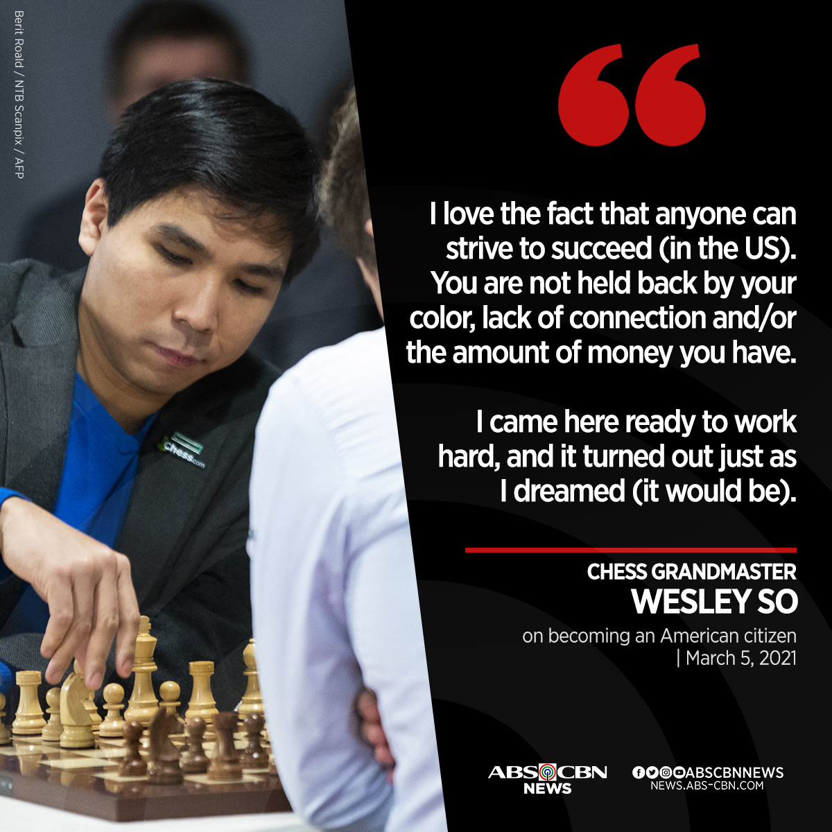ANC 24/7 - For Chess Grandmaster Wesley So, he cannot excel in the world of chess if he stays in the Philippines, that's why he chose to play for another country. Read