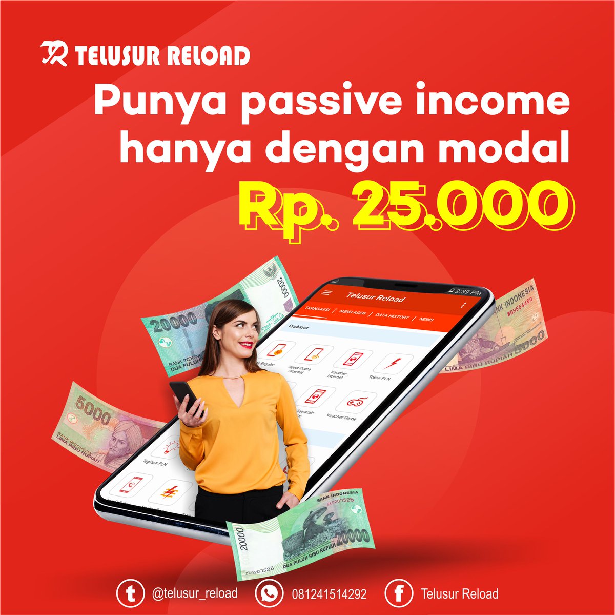Telusur_Reload's tweet image. PUNYA USAHA SENDIRI HANYA DENGAN MODAL Rp. 25.000
....
Hanya dengan modal 25ribu, kamu sudah bisa bangun bisnis dari hp kamu lohhh. Kamu bisa berjualan pulsa, kuota, pembayaran tagihan, top up saldo emomey, dan masih banyak lagi