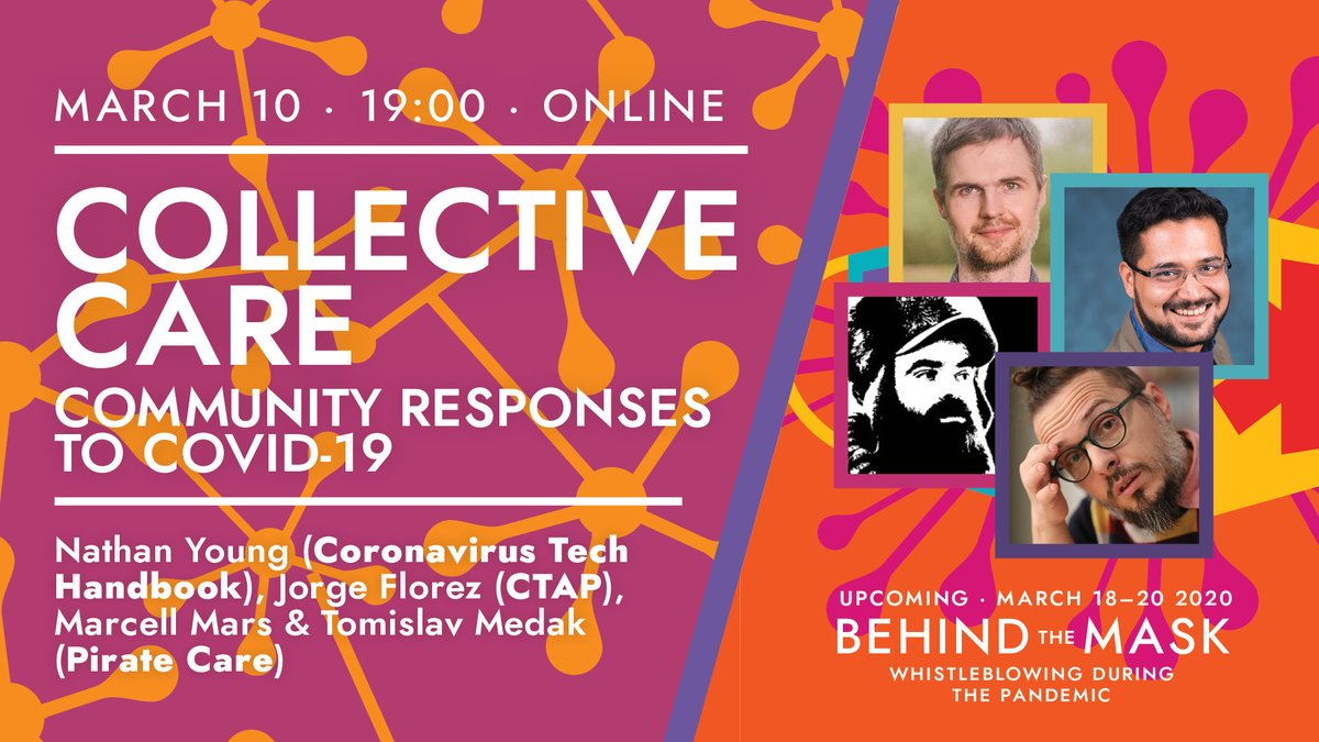 disruptberlin's tweet photo. Final spots left for our community meet-up on 10 March!

Ahead of #BehindTheMask join us for an online evening on the community responses to #Covid19, with speakers from Coronavirus Tech Handbook, CTAP &amp; @PirateCare :)

Free admission but register: https://t.co/mraWPXaPvO https://t.co/qfzCstMnqu