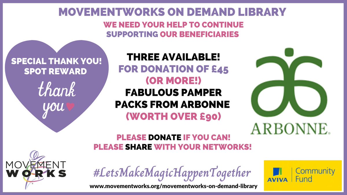MovementWorksEd's tweet photo. #TreatYourself #GiftIdeas #MothersDay #Arbonne #PamperPacks #SpecialThanks #Reward available from our #MovementWorks #AvivaCommunityFundUK #crowdfunding page https://t.co/iXB2AmCCkG #GoodiesForDoingGood #LetsMakeMagicHappenTogether #PleaseHelp building #StrongerCommunities https://t.co/1oxnawhrmU