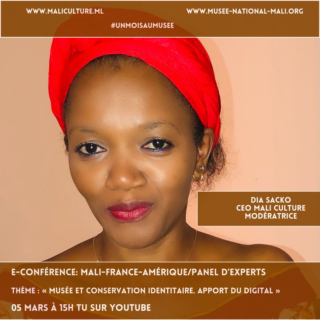 MaliCultureML's tweet photo. Nous avons hâte de recevoir parmi nos Experts ce jour, à 15h #Mali pour discuter de muséologie et digital, avec Dr Mélanie Garcia Sympson: Curateur associée au @NUBlockMuseum en #Illinois.
Ici⤵️
À tout à l'heure !
https://t.co/JkAEDyF8HQ
Eventbrite⤵️
https://t.co/hmm9wFmQXX https://t.co/wnSPKrp4cq