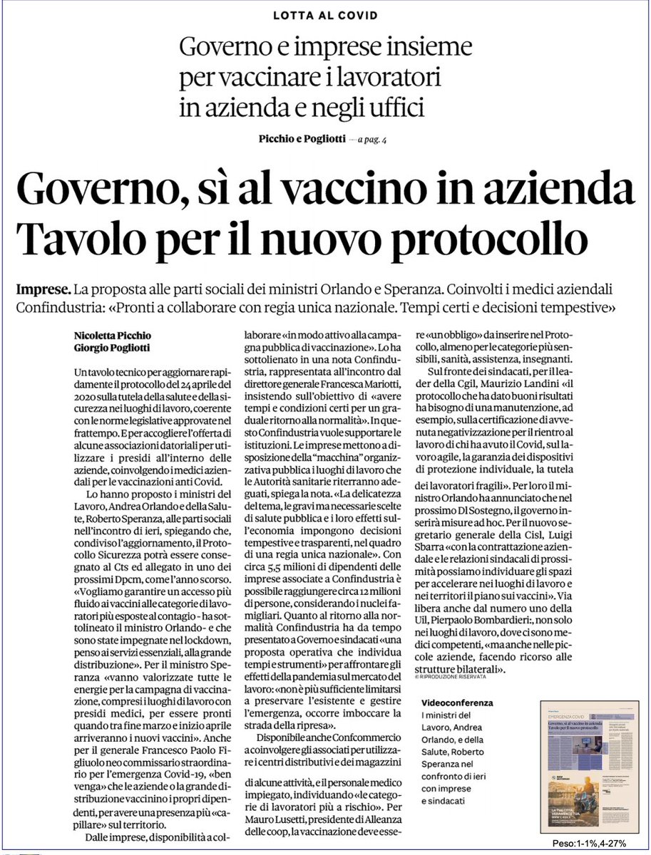 La disponibilità di <a href="/Confindustria/">Confindustria</a> per i #vacciniinazienda la condivido in pieno! La salute delle persone impegnate nelle nostre imprese è un bene prezioso. Sono certa che anche per i #vaccini in azienda, <a href="/ConfindustriaVi/">ConfindustriaVicenza</a>  Vicenza non si tirerà indietro!
#conlauraperleimprese