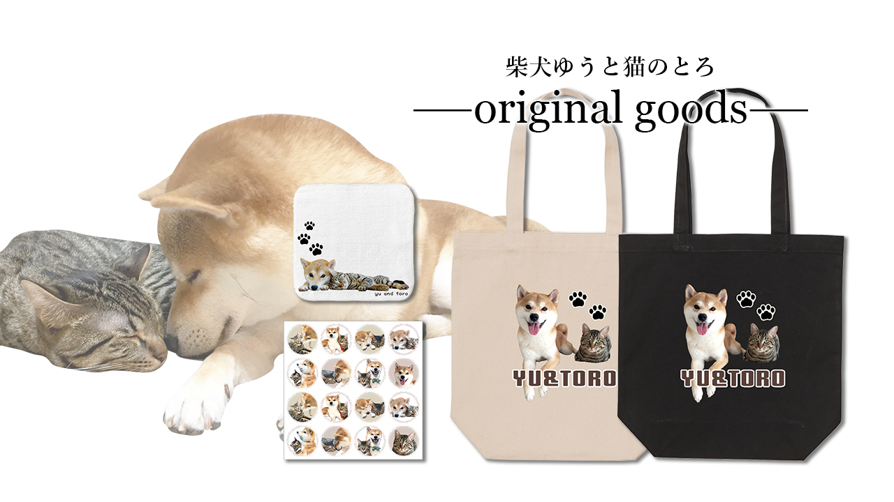 オリラボマーケット 公式 オリジナルグッズ販売 Tシャツなどアパレル商品1000円off 仲良し犬猫兄弟 柴犬ゆうと猫のとろさま Yuandtoro の トートバッグ 全面プリントハンカチタオル シールなど オリジナルグッズ発売中 柴犬ゆうと猫のとろさまの