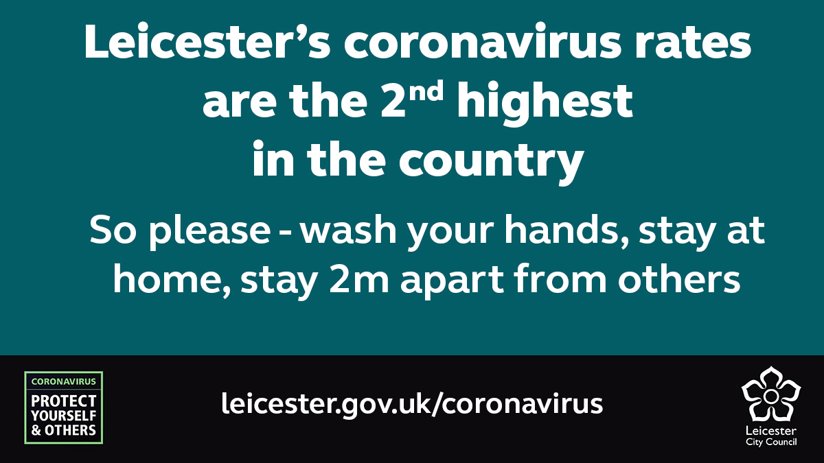 Leicester's coronavirus rates are the second highest in the country. 

🔵 Stay home as much as possible 

🔵 Stay two metres apart from others

🔵 Keep washing your hands