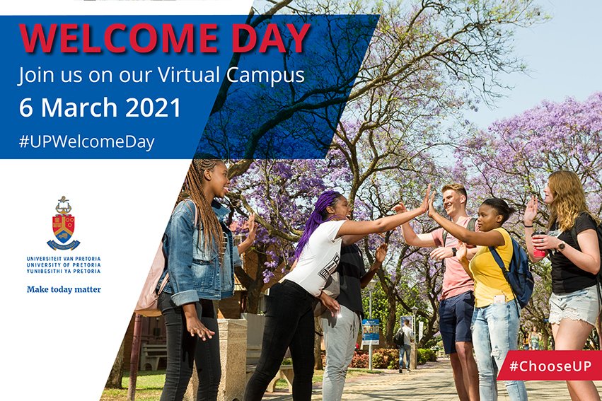 UPTuks's tweet photo. Welcome Day is happening on 6 March 2021! Set a reminder so you don’t miss out on the important information you need for your first year at UP. #UPWelcomeDay https://t.co/T6qNE0rhVd