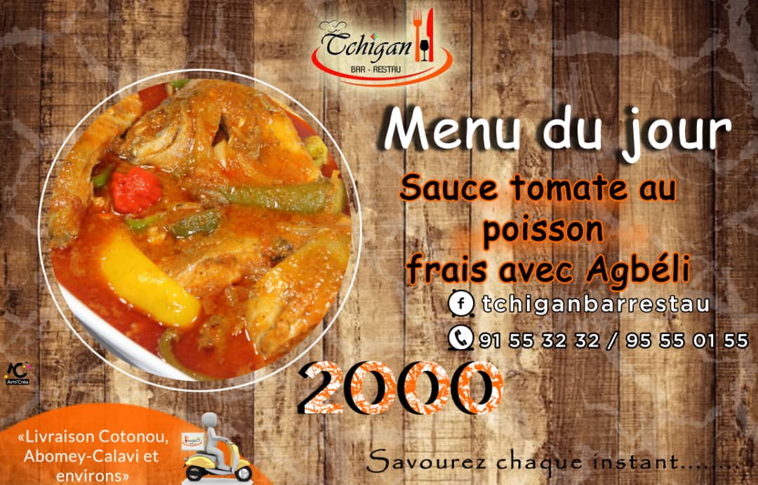 TchiganS's tweet photo. *Hello Tchigan personality* 😎
Nous avons au menu ce jour, *Sauce tomate au poisson frais avec Crincrin accompagné de *Agbéli*.ce qu'ils vous faut pour aborder le weekend avec sérénité. 
Coût* : 2000F
*Livraison possible. 
*95550155* &amp; *91553232*
*Savourez chaque instant* 😋 https://t.co/kSPH3IvrwA
