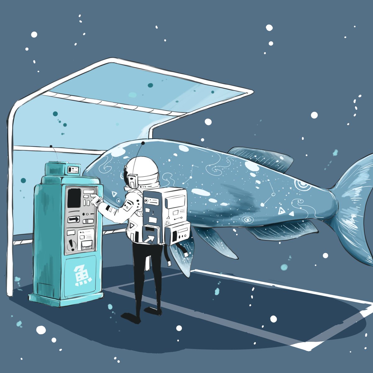 fish solo helmet vending machine animal space helmet standing  illustration images
