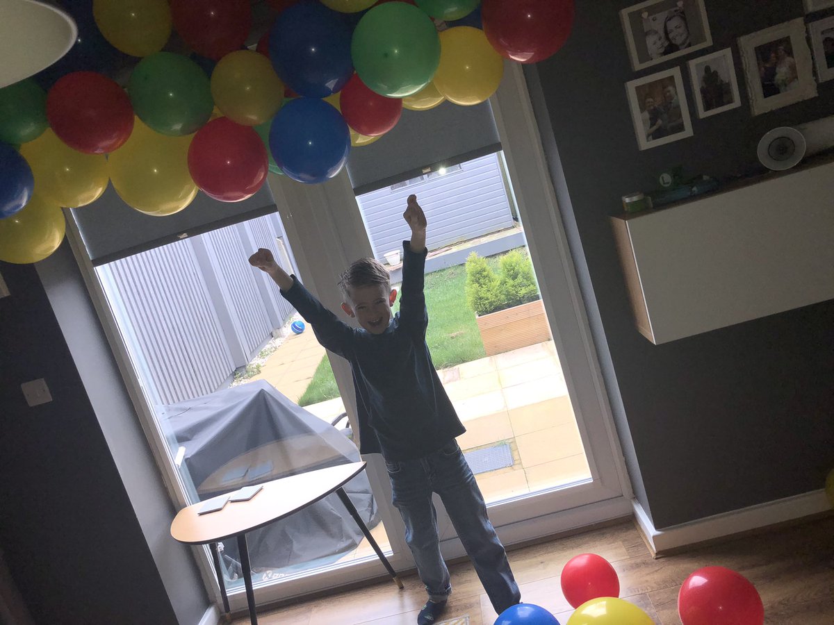 Laura45156411's tweet photo. George and I have decided we are going to have a party today to celebrate what we hope is the last day of homeschooling. To say it’s been a millions times tougher this lockdown is an understatement. 
We are going to dance to our favourite songs and eat lots!!!
@CotteridgeS https://t.co/Cw97T79s2X
