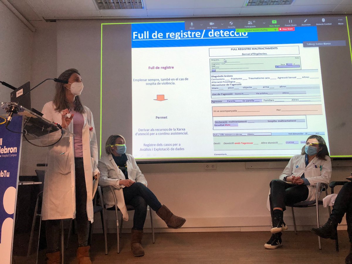 La Comissió de Violència Masclista de l’Hospital <a href="/vallhebron/">Vall d'Hebron</a> presenta a Traumatologia, RHB i cremats el 1er Protocol d’Intervenció Transversal de Violència Masclista, Eva TSS explica el circuit de derivació. #treballsocialsanitari #tssanitarihuvh #violenciamasclista