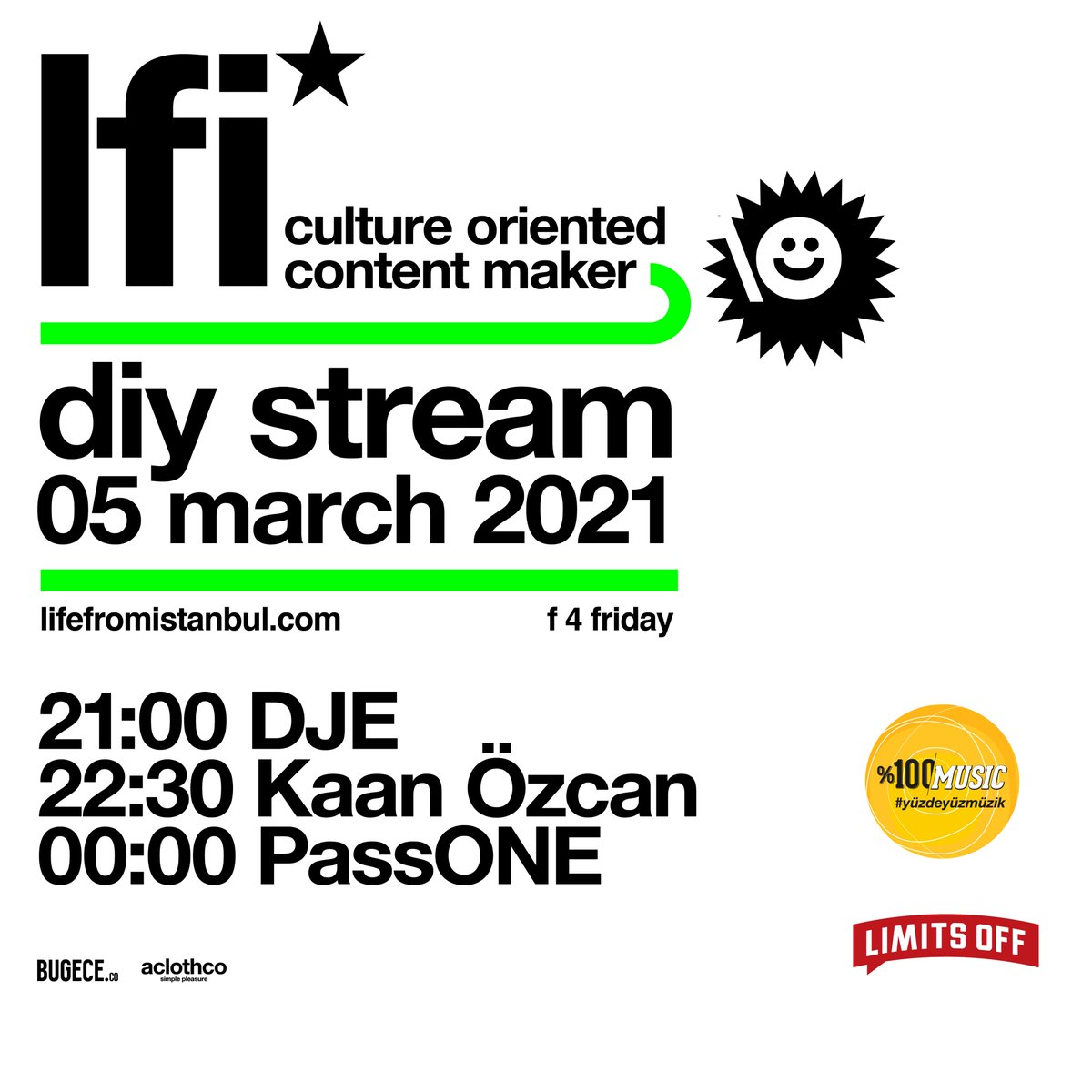 lifefromist's tweet photo. life* from istanbul'un Cuma programı hazır! 😍 Saatler 21:00'ı gösterdiğinde yayın başlar, birbirinden yetenekli DJ'ler set başına geçer, evlerde güzel müzik dolar taşar... 🎶
https://t.co/kRvmp4JhpJ
#yüzdeyüzmüzik #limitsoff #bugececo #lifefromistanbul #SupportYourLocalDJ https://t.co/cRuMBCv55B