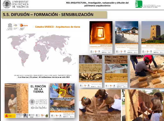 Fernando Vegas hace hincapié en la difusión del conocimiento: Cátedra Arquitectura de tierra de la UNESCO, revista Logia, edición de libros internacionales, TFM y tesis doctorales, proyectos internacionales, entre otros.  
Más info: resarquitectura.blogs.upv.es