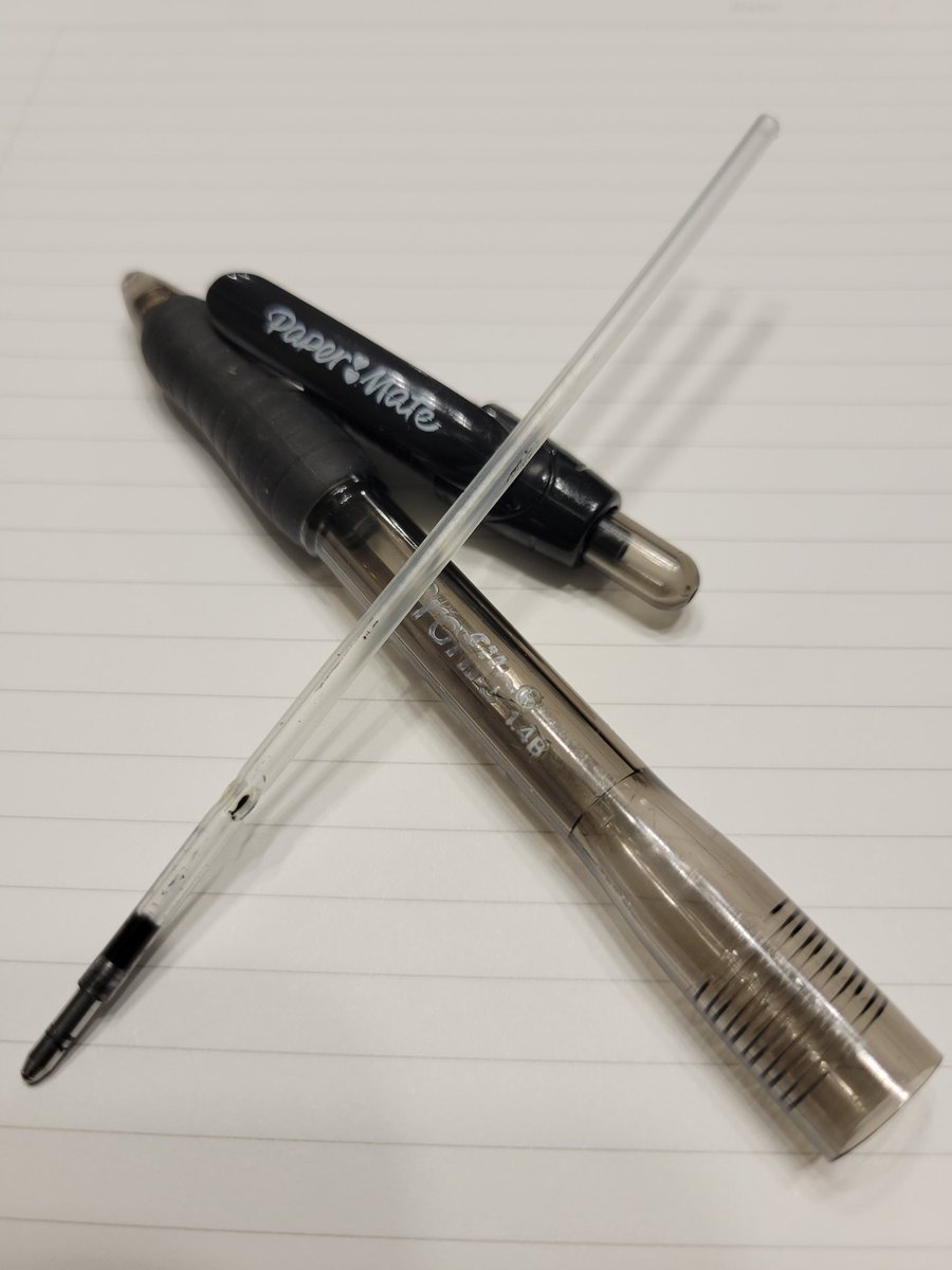 monicadware's tweet photo. @PaperMate help me understand something. This is a brand new pen. I wrote one page, double spaced, then it stopped working. So I opened it to this. Why is the ink so low? I checked another pen, and it's the same. I feel cheated. 🙄 Please explain. Thx https://t.co/N1RUE5yRqj