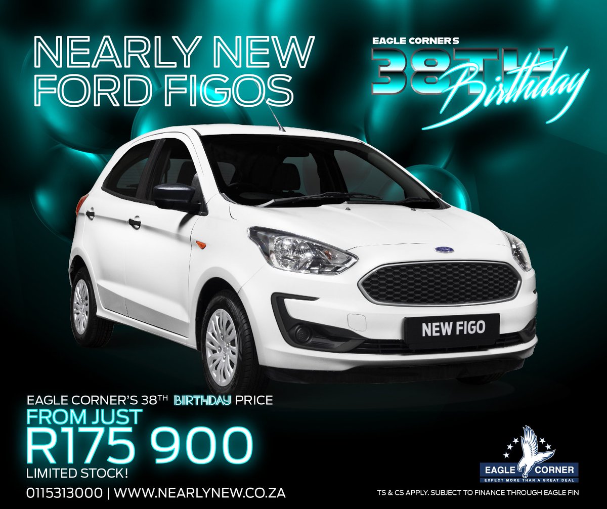 It's Eagle Corner's 38th Birthday!! A lot has changed since we opened our doors in 1983, but one thing hasn’t – we still bring you the best deals on new and nearly new cars, like Nearly New Ford Figo's from just R175 900.  Visit nearlynew.co.za for details.