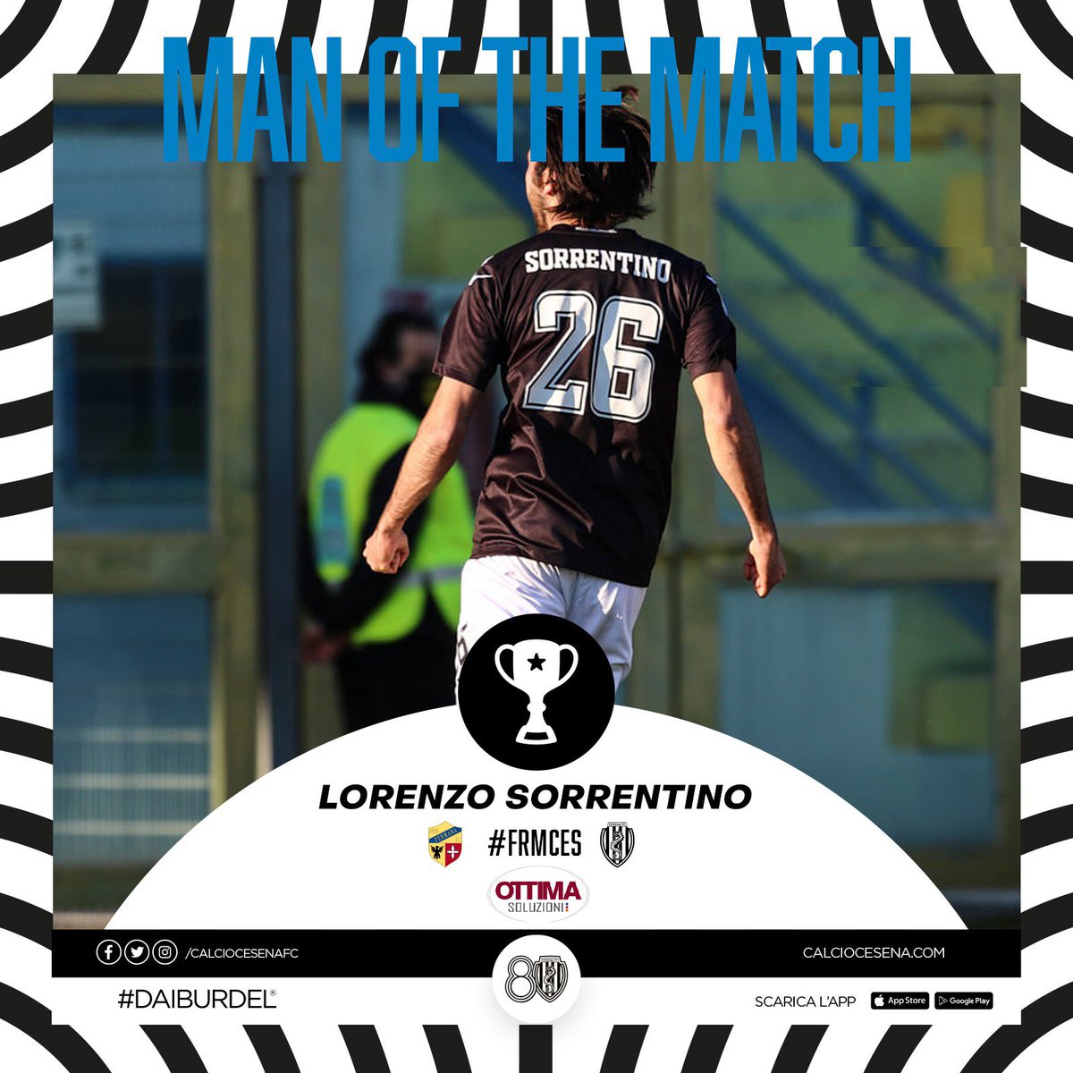 calciocesenafc's tweet photo. 🏆 Questa volta non avete avuto dubbi: è Lorenzo #Sorrentino il #ManOfTheMatch by OTTIMA di #FRMCES
Primo gol in ⚪️⚫️ e #MOTM, complimenti Lorenzo 🔥
#ManOfTheMatch #Ottima #FRMCES https://t.co/Cr8E1YHNzH