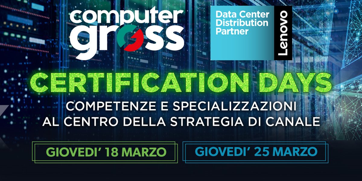Partecipa a <a href="/Lenovo/">Lenovo</a> Certification Days
Giovedi 18 Marzo: Storage
Giovedi 25 Marzo: Sales &amp; Technical
Una strategia vincente volta al trasferimento di skill tecnici e commerciali.

REGISTRATI ORA ➡️➡️➡️computergross.it/cgross/mail_gr…

#lenovo #certificationdays <a href="/lenovoitalia/">Lenovo Italia</a>