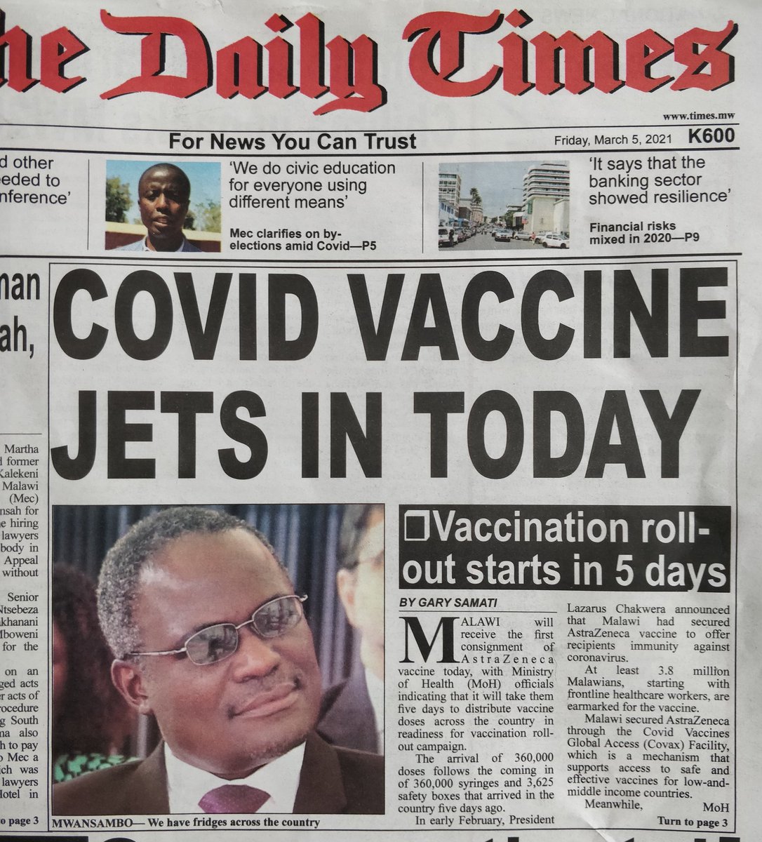 MelitaGordon5's tweet photo. So it begins! 360,000 AZ vaccine doses in the country. A good start for over 500,000 frontline healthcare workers who are first in line in #Malawi. Thanks &amp; keep 'em coming, COVAX. (Had to go and have a quiet little grateful cry at this news) https://t.co/ENSy8bd19o