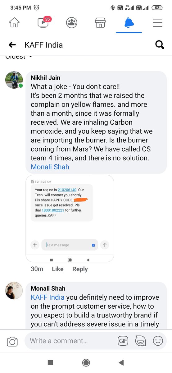 ThatChori's tweet photo. @kaffindia how long does is take to resolve a CUSTOMER GRIEVANCE? it's been a month and there is no action on my constant follow up and multiple escalation to the issue. All I here is our service manager will call you and by the way that has not happen either. https://t.co/gU2ON8fw4K