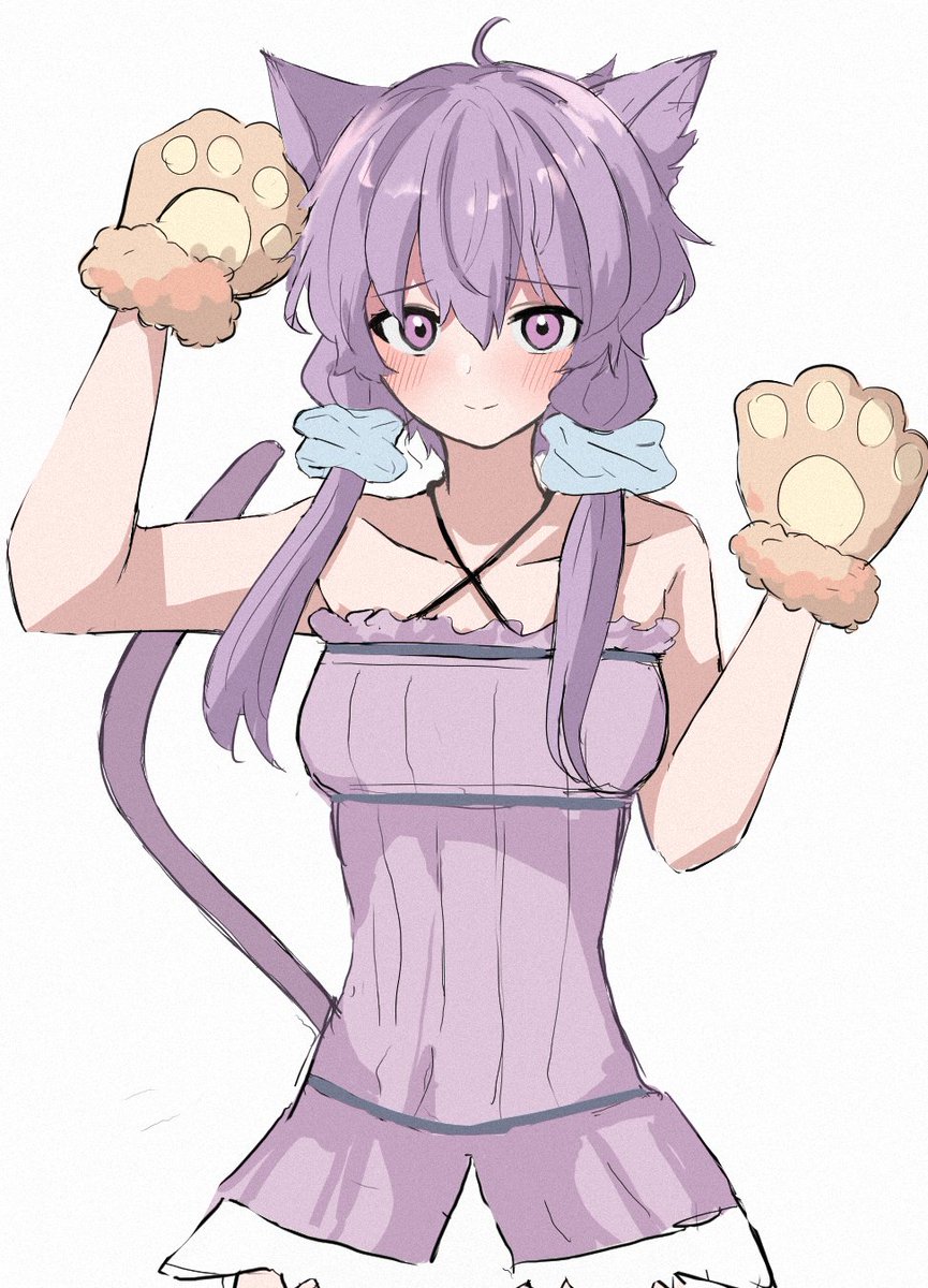 yuzuki yukari 1girl animal ears solo tail cat tail cat ears purple hair  illustration images