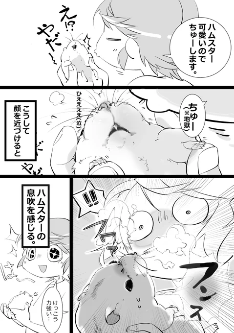 フン!ってしてくるよね??勘違い?
※ハムスターへのちゅーはお互いによろしくないので遠慮でお願いいたしはむ～。
#ハムスター漫画 