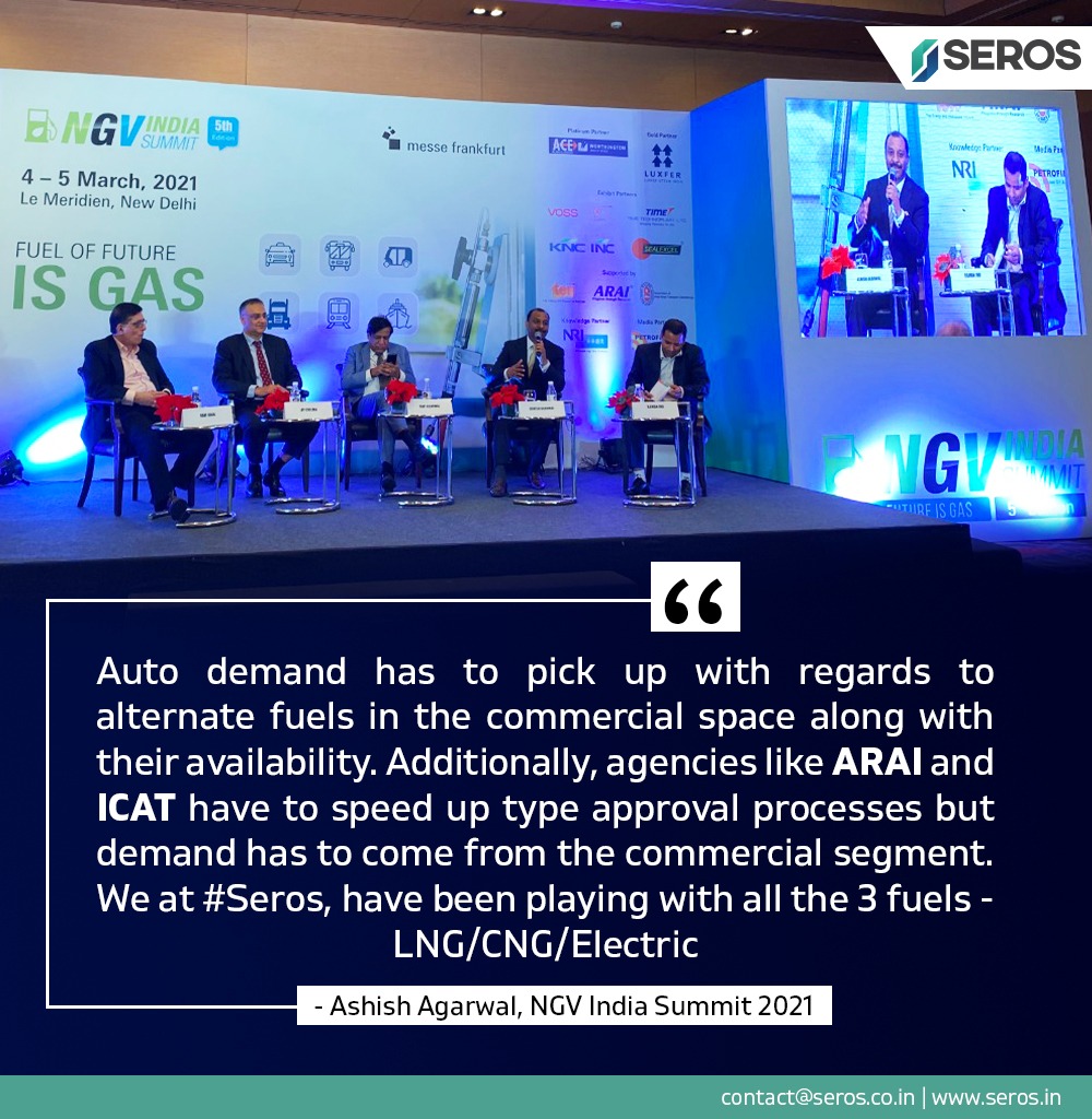 Mr. @ashish2121 shared his thoughts on the challenges & opportunities in adoption of natural gas as a fuel for commercial vehicles & the role of government agencies.

We at #Seros are committed to India's goal of a gas-based economy

#TeamSeros #GasBasedEconomy #NGVSummit