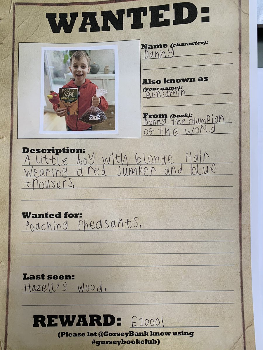 CatherineLShaw's tweet photo. Little boy wanted for poaching pheasants! @GorseyY2 @GorseyBank #WorldBookDay #gorseyfromhome #gorseybookclub https://t.co/bFO7yErn7T