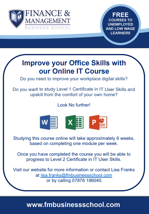 Are you looking to improve you IT skills?💻

Our IT courses provide you with the opportunity to learn to use the most common Microsoft Office programs used in the modern office. For more information please visit our website fmbusinessschool.com <a href="/JCPinSouthYorks/">JCP in South Yorks</a> #onlinecourses