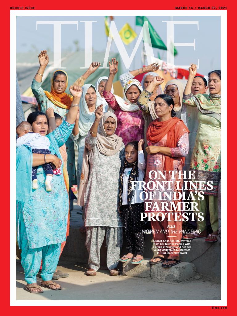Incredibly proud to have worked with <a href="/sangsuk__/">Sangsuk Sylvia Kang</a> on this week's international cover story, by <a href="/nilanjanab/">Nilanjana Bhowmick</a> and Kanishka Sonthalia. 'This is not just the men’s protest. We toil in the fields alongside the men. Who are we—if not farmers?' ti.me/3bhu6ef