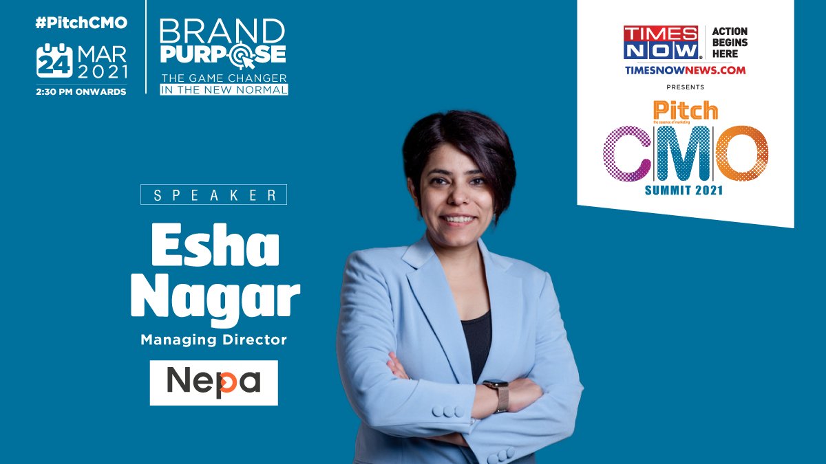 With the aim of 'delivering insights that matter', @NepaAB provides solutions that adds value to its audiences. We welcome Ms Esha Nagar, Managing Director, Nepa India to discuss the power of purpose at Pitch CMO Summit 2021. @TimesNow #PitchCMO Register: bit.ly/3py04a5
