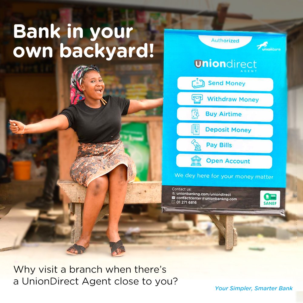 UNIONBANK_NG's tweet photo. Need to transact this weekend? Use UnionDirect!
You can deposit & withdraw cash, pay your cable subscription and transfer money at any of our agent locations. Simply dial *826*19# to find a UnionDirect agent close to you.
#uniondirect #TGIF #teamunion https://t.co/AeTqaMsZJy