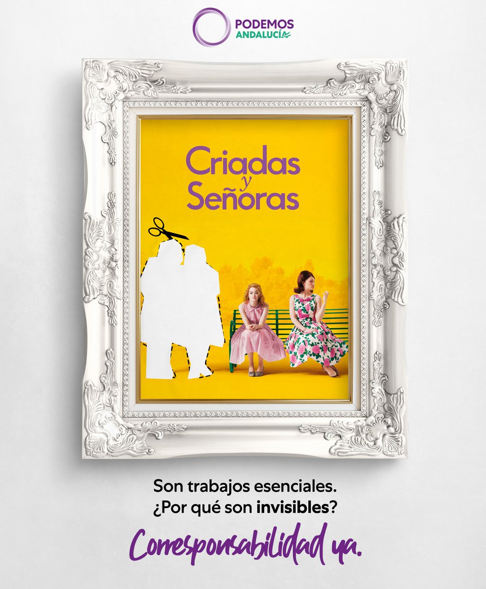 Podemos_AND's tweet photo. 💜 ¿Y si ellas no estuvieran ahí? Es la hora de poner en valor esos trabajos invisibles que sostienen nuestra sociedad.

La igualdad efectiva empieza por el reparto de todas las tareas, y también de la carga mental que suponen los cuidados.

#CorresponsabilidadYA #8M2021 https://t.co/EiotuJVP5g
