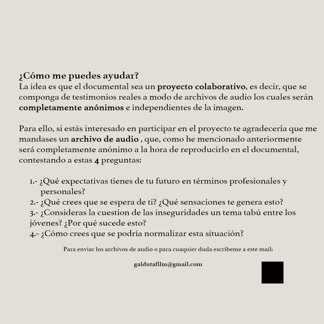 Aquí tenéis toda la información relacionada con el documental que voy a hacer para mi trabajo de fin de grado. ¡Os agradezco la difusión!