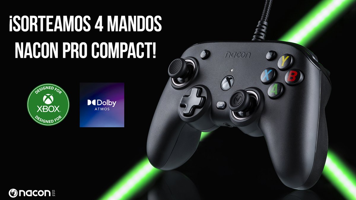 NacongamingES's tweet image. 🎁 ¡SORTEAMOS 4⃣ mandos #Nacon Pro Compact «Diseñados para Xbox» para que lo disfrutes en tu Xbox Series X|S, Xbox One o PC (Windows 10) desde el lanzamiento!

🔁 Haz RT.
✅ SIGUE a @NacongamingES.
💬 COMENTA con #NaconProCompact y responde: ¿por qué te gustaría ganar el mando?