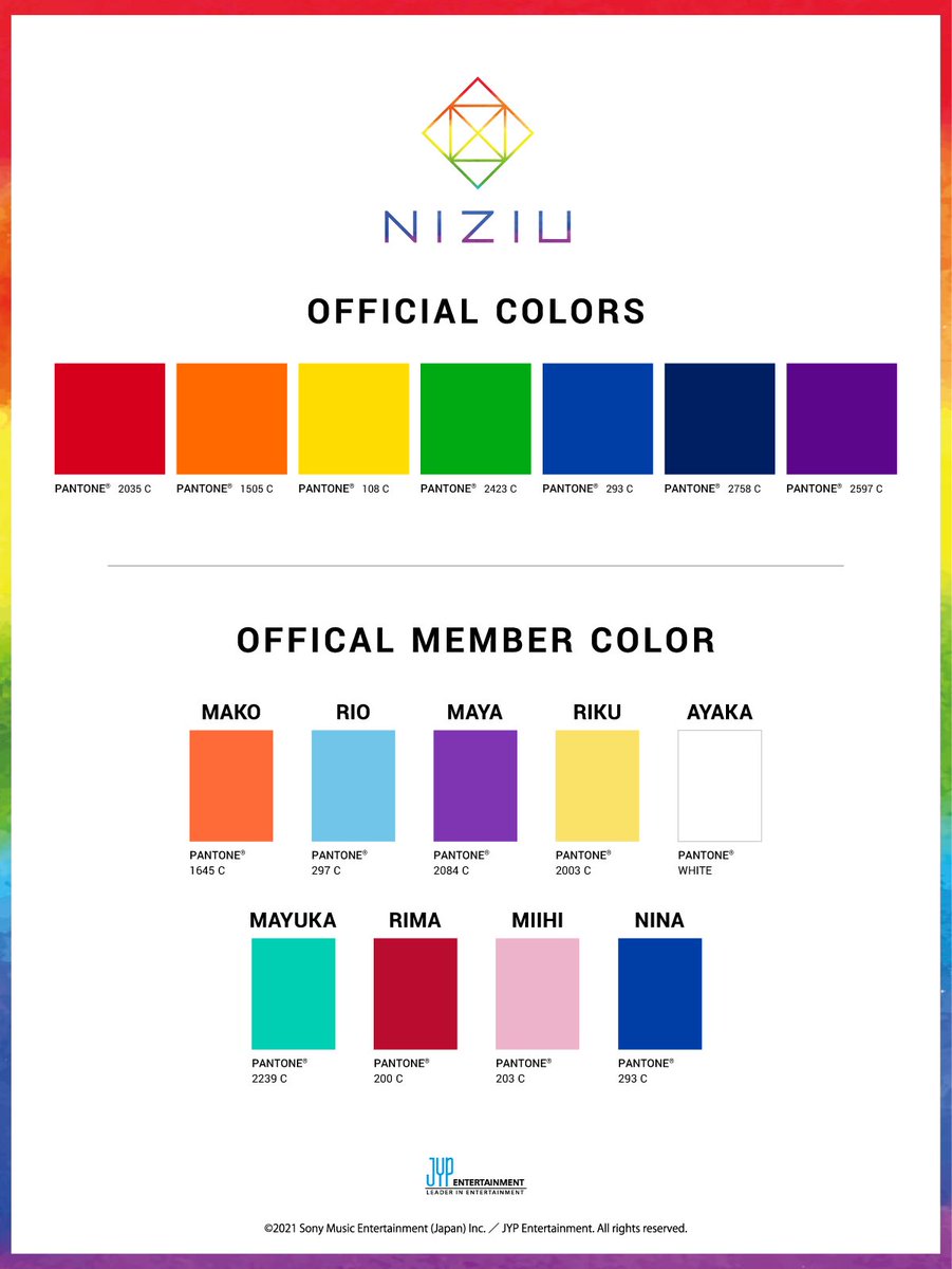 Niziuのオフィシャルメンバーカラー発表 色見本にpantoneを採用 音楽ナタリー