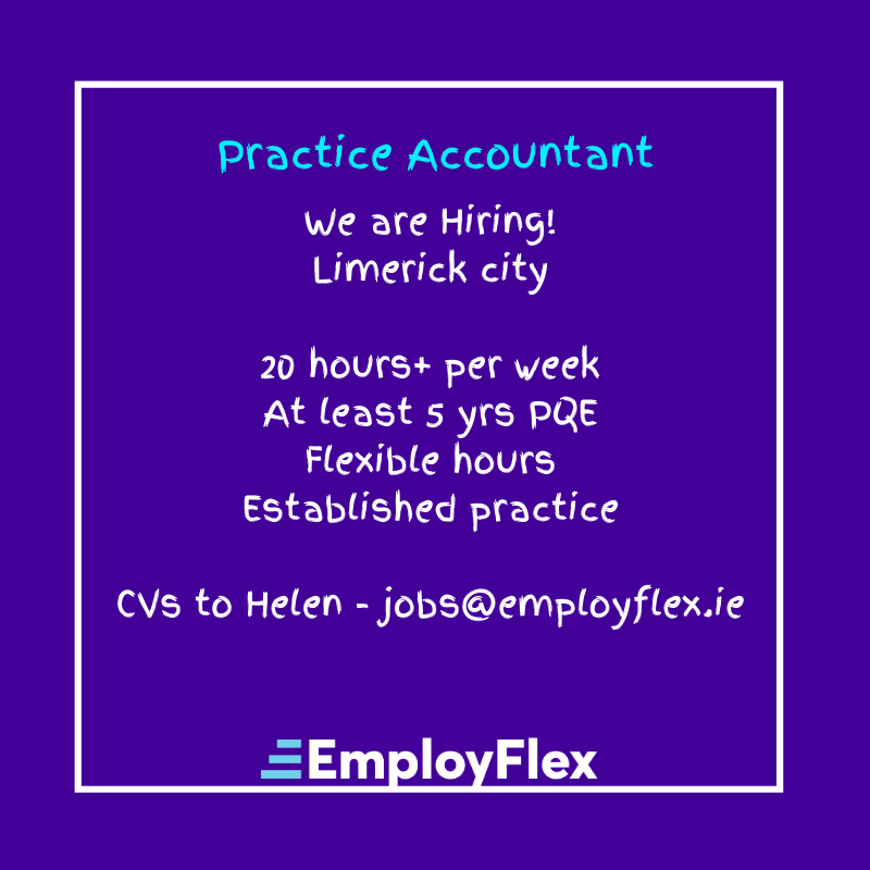 employmum's tweet photo. Good morning #Limerick - we are hiring and seeking a part time #practiceaccountant for our Limerick city client.
Must have practice experience. If you are interested, send your CV to Helen on jobs@employflex.ie
#flexiblework #limerickjobs #jobfairy
RTs appreciated π https://t.co/blBP0heNns