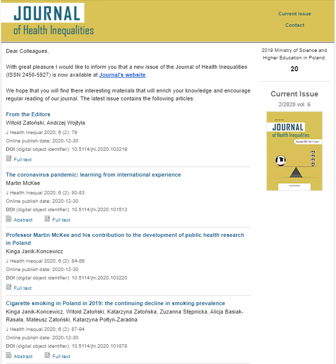 JHIjournal's tweet photo. The new issue of the Journal of Health Inequalities is now out! All our articles are open access and available at --> https://t.co/LZ8Fk1JFVh <-- #researchwriting #publication #PublicHealth #zdrowiepubliczne #openaccess https://t.co/iMUvsbHrfc